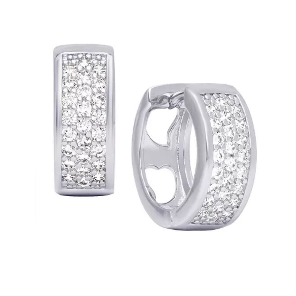 NIP- Macy’s - CZ pave silver hoop Huggies earrings